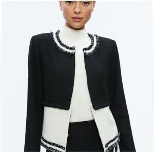 Alice + Olivia KIDMAN TWO-FER TWEED JACKET Black and White Size XS NWT